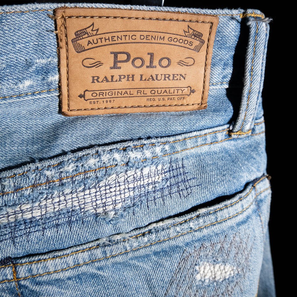 Repaired patchwork jeans