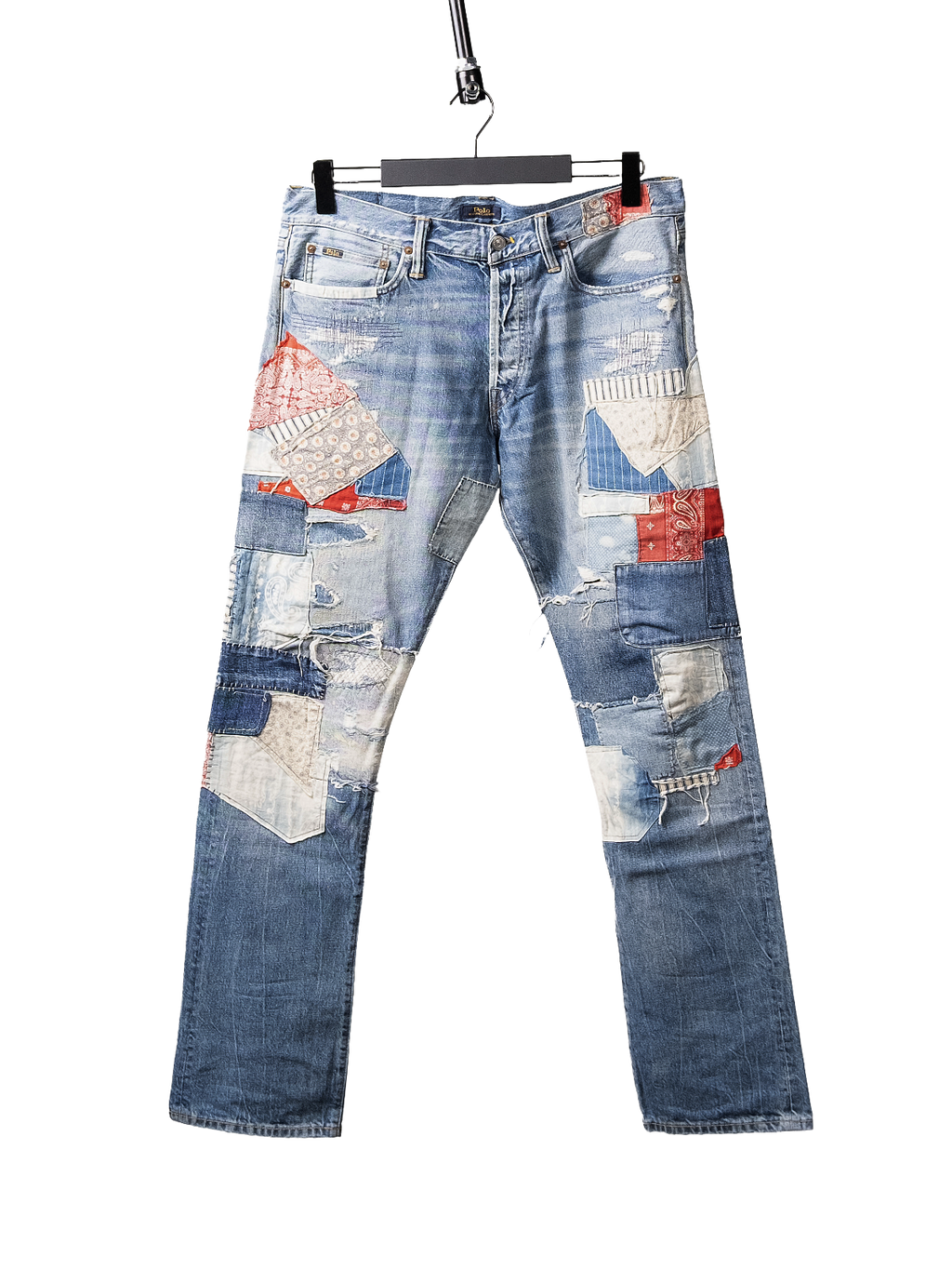 Repaired patchwork jeans