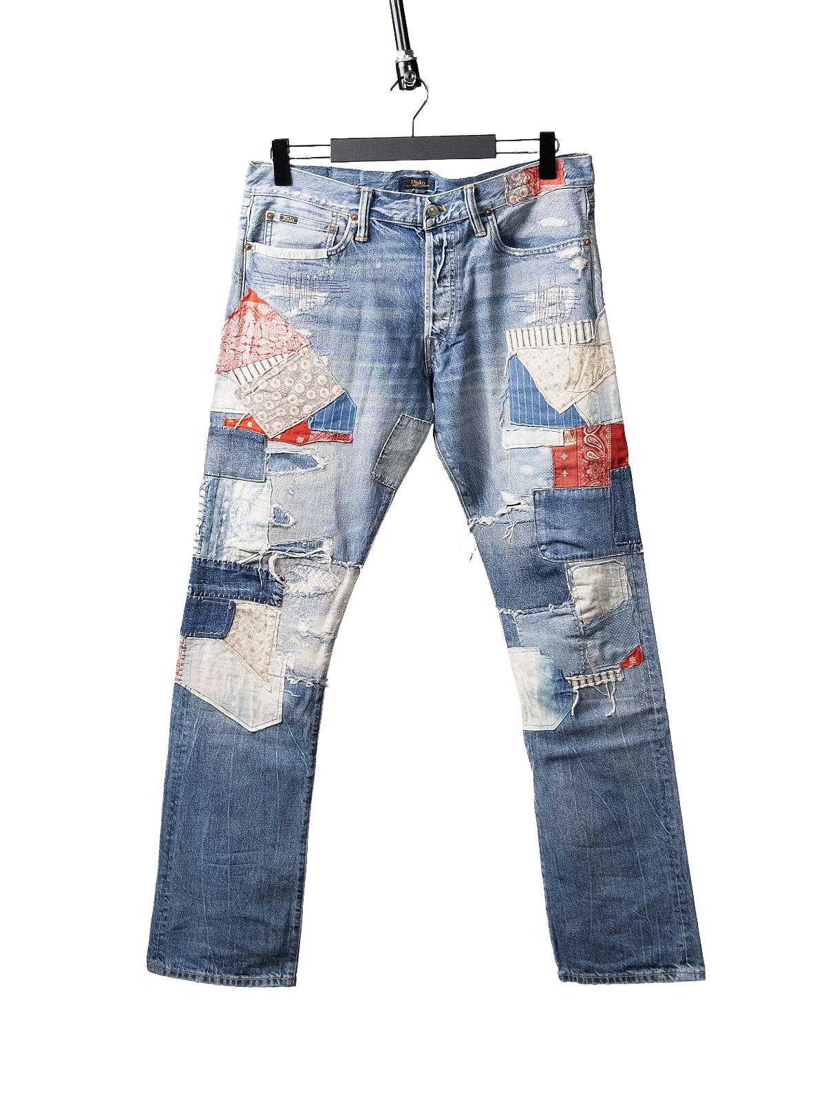 Repaired patchwork jeans