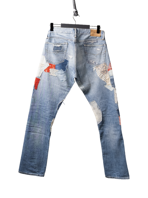 Repaired patchwork jeans
