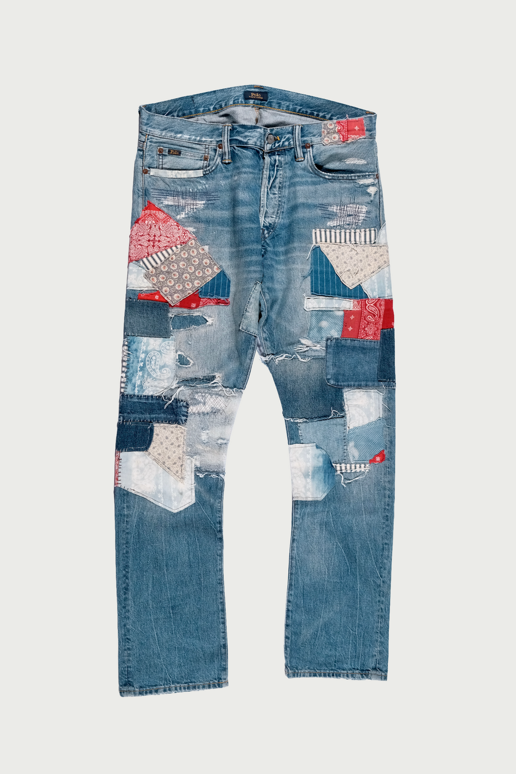 Repaired patchwork jeans