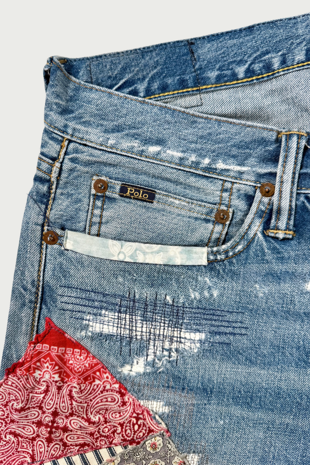 Repaired patchwork jeans