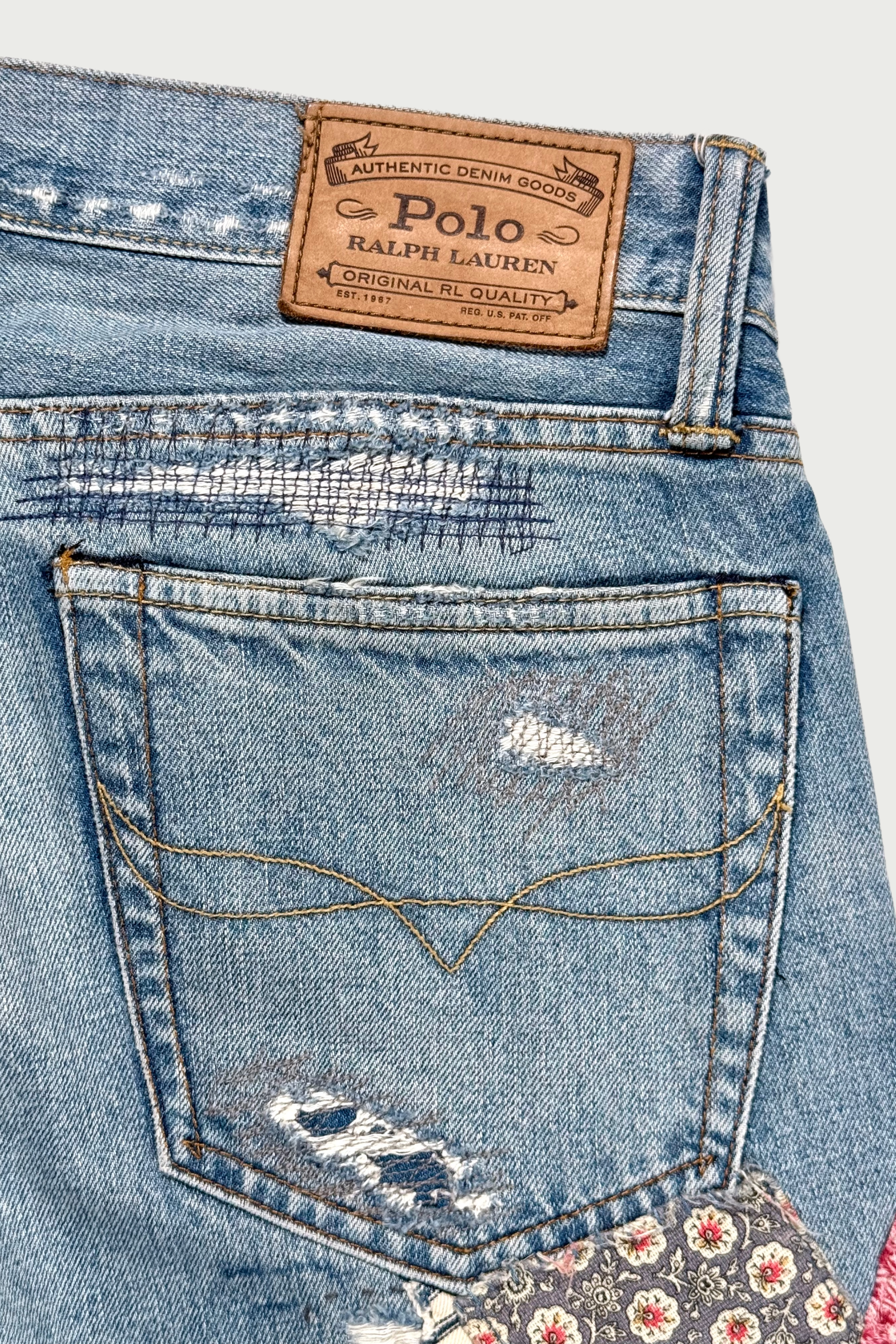 Repaired patchwork jeans